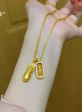 韦雪同款黄金项链貔貅金刚杵镶钻沙金吊坠叠戴轻奢锁骨链送女友
