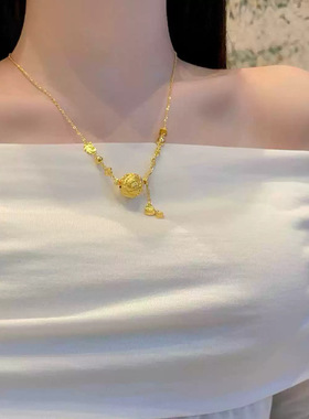 中式婚嫁三金新娘项链越南沙金吉言牌挂坠錾刻牡丹花龙珠项链女