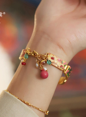 金店同款沙金十二生辰花表带手牌多宝腕带手饰女款国风手链送礼