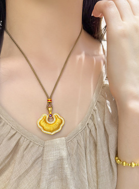 金店同款沙金双面玫红钻拉丝如意吊坠项链祥云福锁挂坠国风送女友