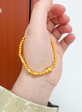 金店同款沙金镶钻跑环小鱼葫芦手链简约气质百搭叠戴手链送女友