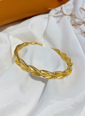 开口双层波浪纹手环仿18k黄金手链麻花形越南沙金手镯女久不掉色