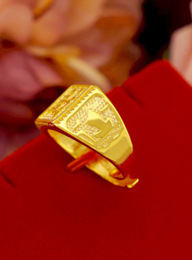 金店款式纯镀金男款时尚开口发福财戒指