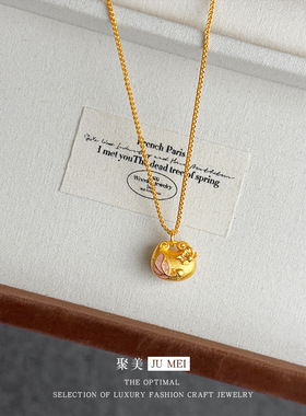 金店同款周家蜜粉金红妆锦鲤戏莲胖福越南沙金古法金吊坠锁骨项链