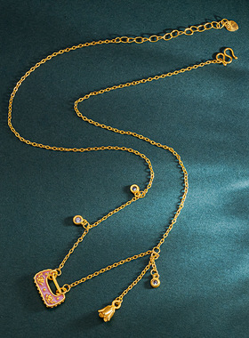 民族风美美小锁包套链越南沙金珐琅彩设计小众镶钻高级国风项链