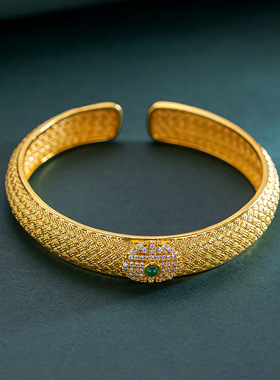 红宝石微镶福寿延绵戒指5D硬金古法传承宫廷精品百搭越南沙金手镯