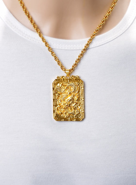镀金龙牌挂坠沙金项链方牌男士龙牌挂坠喷火龙吊牌镀金项坠首饰品