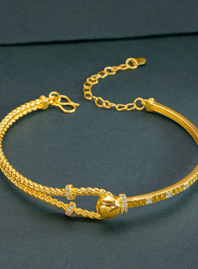 越南沙金弹簧马蹄女戒指环女新款5G黄金色细款项链手镯送女友