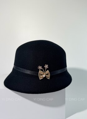 秋冬羊毛蝴蝶结贝雷帽女优雅潮