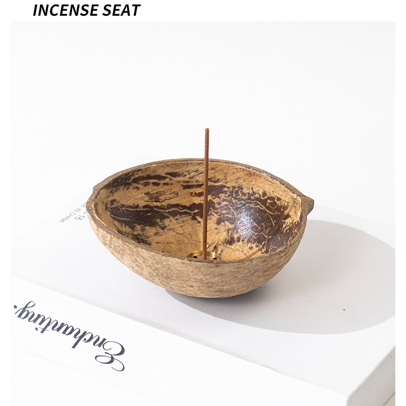 天然椰子壳线香底座小众创意家用客厅装饰品摆件熏香香托香插香盘,淘宝优惠券,粉丝福利购,淘宝优惠卷