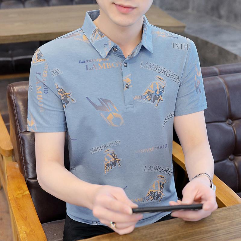 潮牌冰感短袖T恤男夏季ins潮流翻领Polo衫时尚休闲半袖体恤上衣服 - 图1