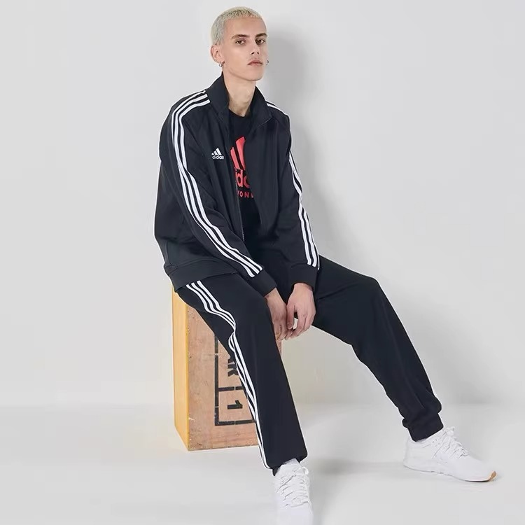 Adidas阿迪达斯运动套装男女春夏休闲运动服外套长裤两件套三条杠-图0