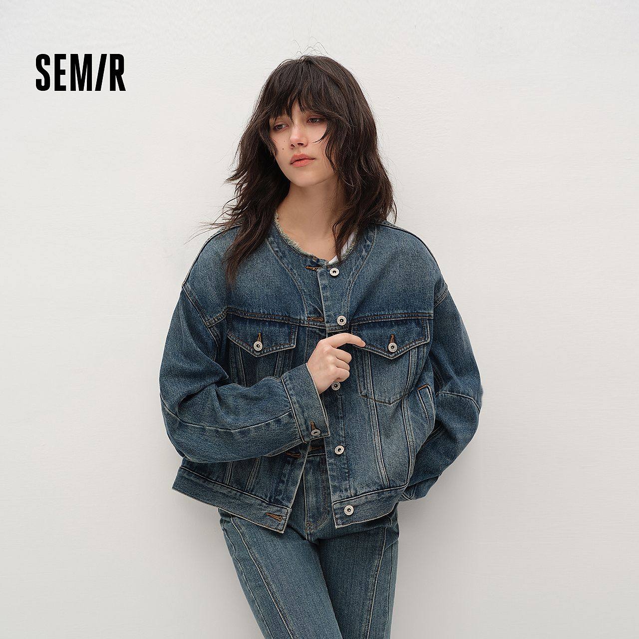 森柔|森马牛仔外套女春季oversize毛边2026新款夹克103126108001,淘宝优惠券,粉丝福利购,淘宝优惠卷