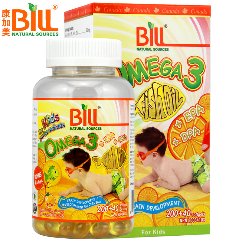BILL北美儿童橙味鱼油软胶囊 Omega-3鱼油 DHA EPA 宝宝营养品,淘宝优惠券,粉丝福利购,淘宝优惠卷