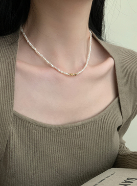天然小米淡水珍珠项链女夏轻奢