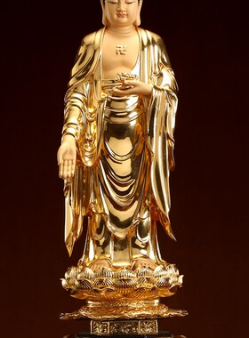 西方三圣铜像纯铜贴金西方三圣神像家居客厅摆件观音贴金阿弥陀佛
