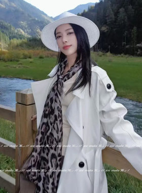 复古气质灰色豹纹丝巾系脖长条