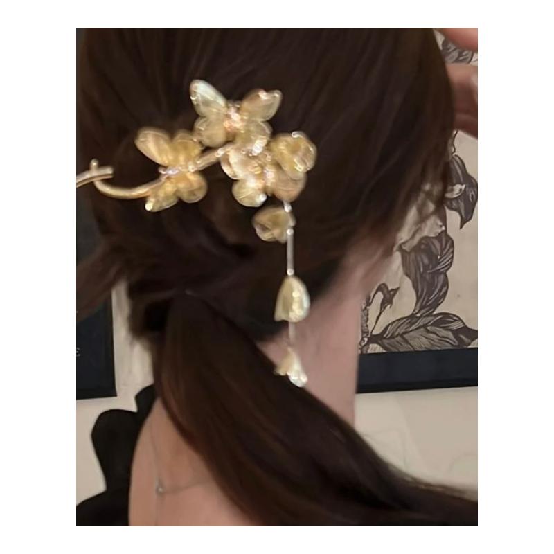 超仙法式复古镂空蝴蝶流苏妞妞夹女高级感小众精致一字夹流苏抓夹 - 图3