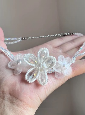 「拾春花记」花朵水晶串珠项链