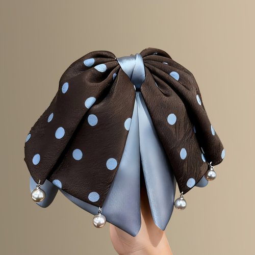 《迷迭热可可》法式缎面波点蝴蝶结马尾夹半扎发高级感鲨鱼夹盘发 - 图1