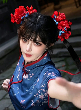 青袂侠风！新中式红色花朵发簪