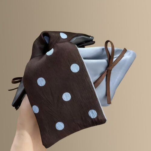 《迷迭热可可》法式缎面波点蝴蝶结马尾夹半扎发高级感鲨鱼夹盘发 - 图2