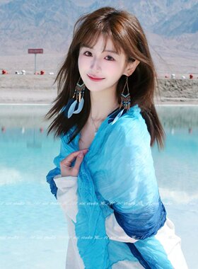 青海湖旅游外搭褶皱披肩围巾丝巾