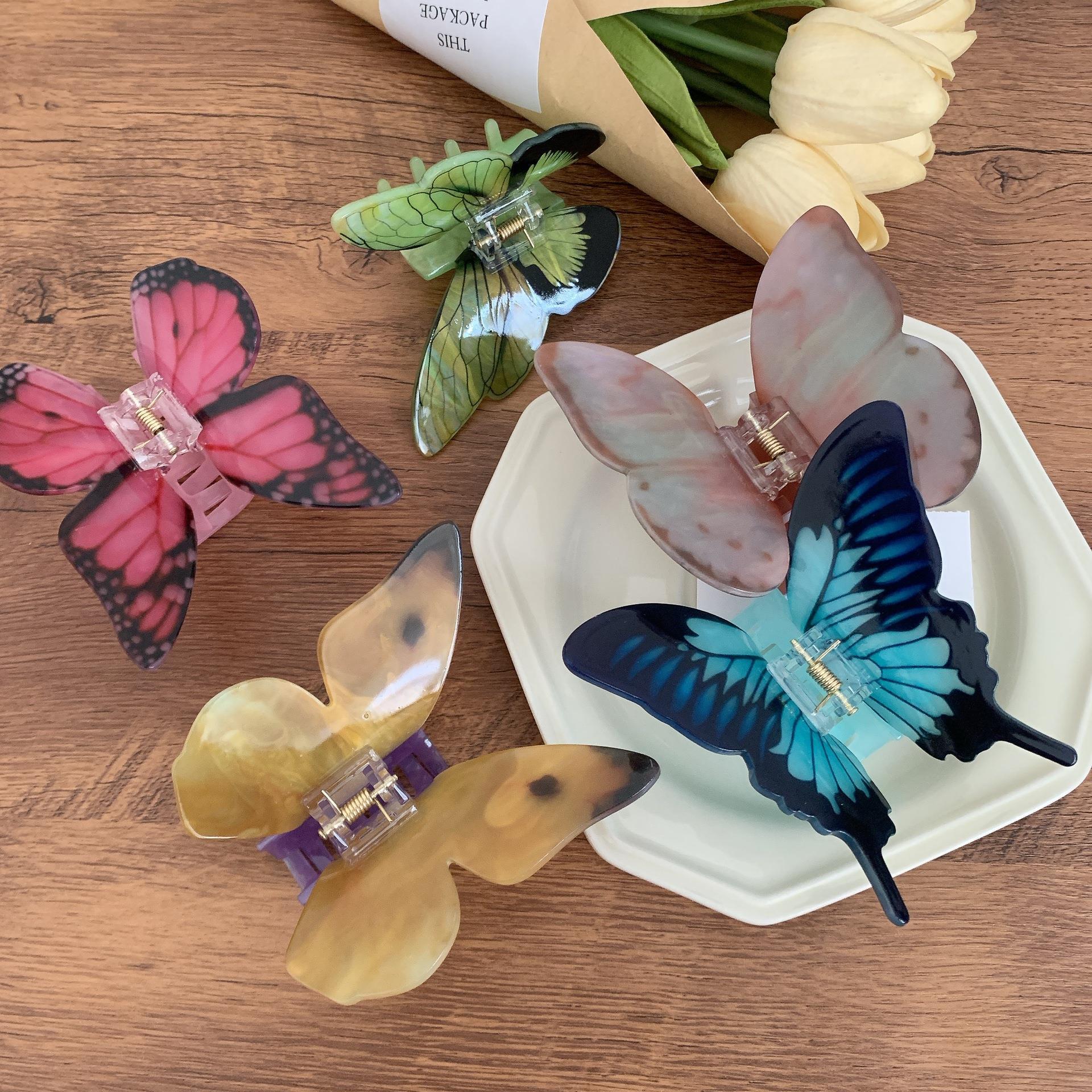 一眼万年!彩蝶抓夹汉服蝴蝶发夹清新小众古风鲨鱼夹盘发懒人头饰-图2