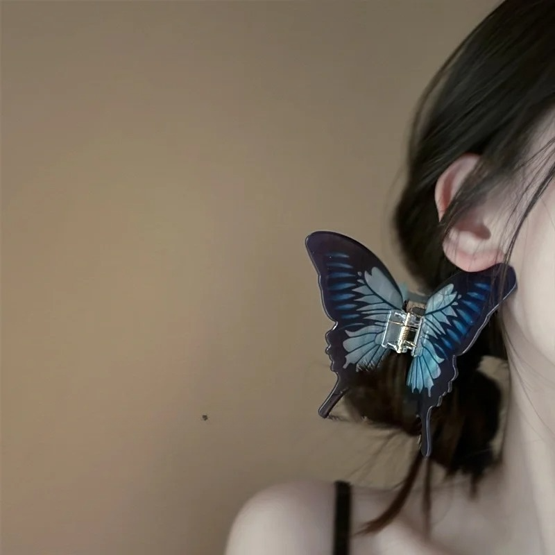 一眼万年!彩蝶抓夹汉服蝴蝶发夹清新小众古风鲨鱼夹盘发懒人头饰-图0