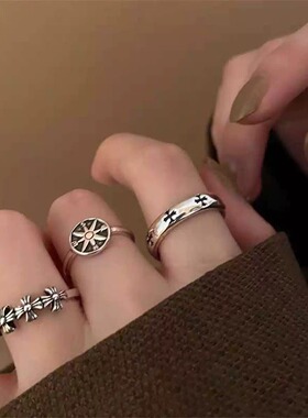百搭十字架哥特戒指男女潮流复古做旧欧美风指戒开口可调潮酷浮雕