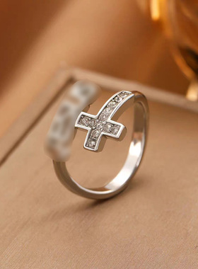 2025潮流个性重工高级感轻奢食指JESUS戒指简约时尚小众开口戒指