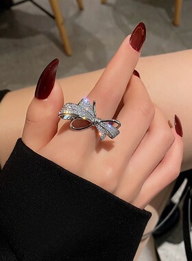 高级感气质蝴蝶结戒指女小众轻奢时尚个性ins潮食指精致开口指环