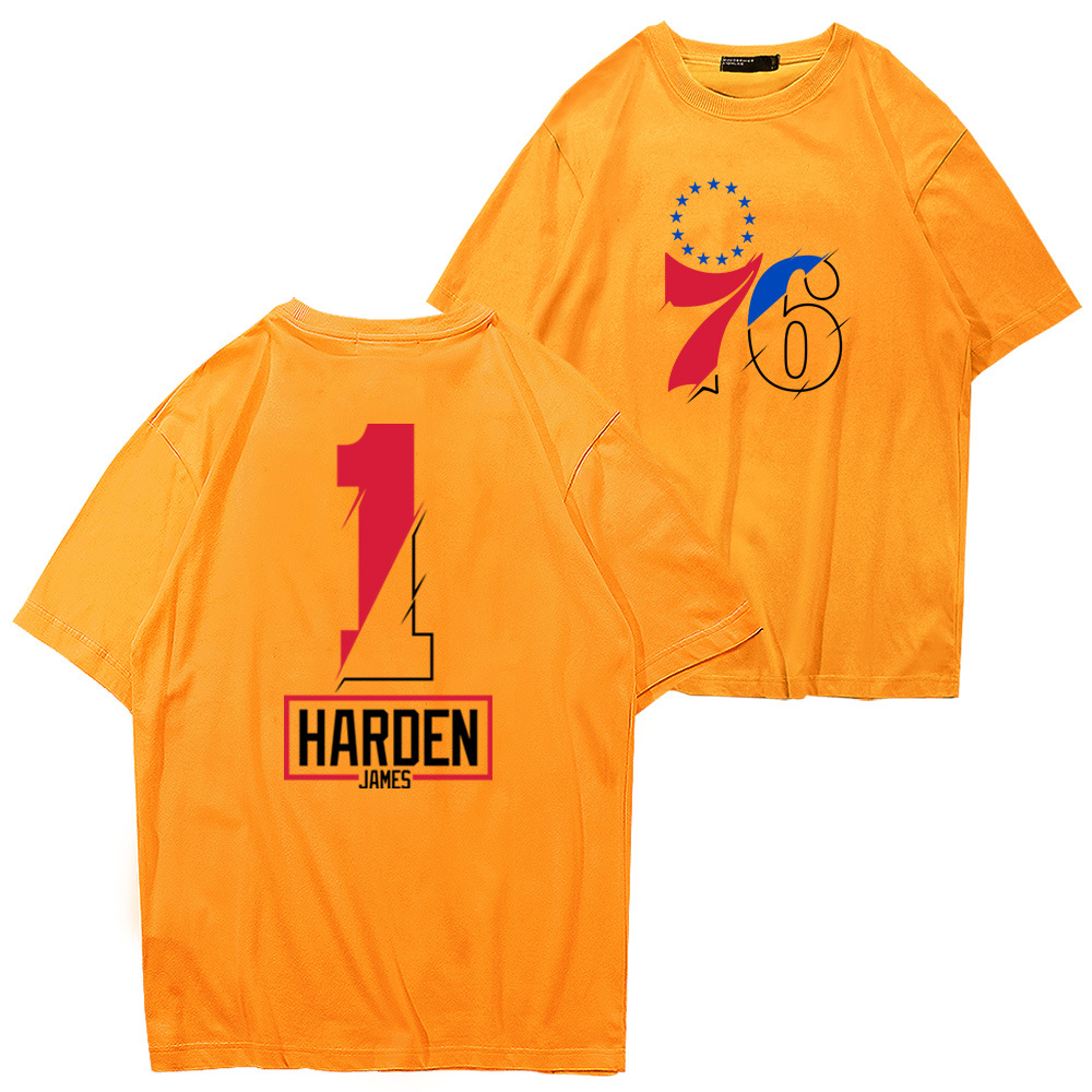 哈登短袖100%纯棉t恤男女Harden76人1号篮球衣休闲大胡子衣服夏季 - 图3