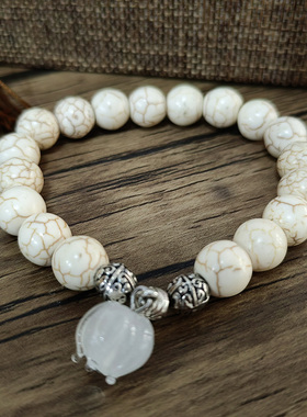 时尚欧美风热销手工天然绿松石串珠手链吊琉璃莲花坠有弹力手镯