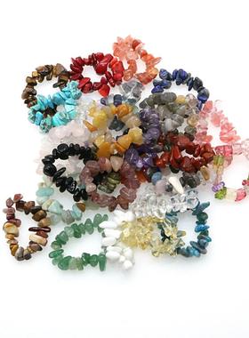 个性天然碎石弹力戒指女不规则水晶串珠手工创意指环