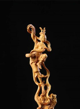 崖柏小飞天舞琴美女实木家居博古架玄关摆件办公室创意工艺品木雕