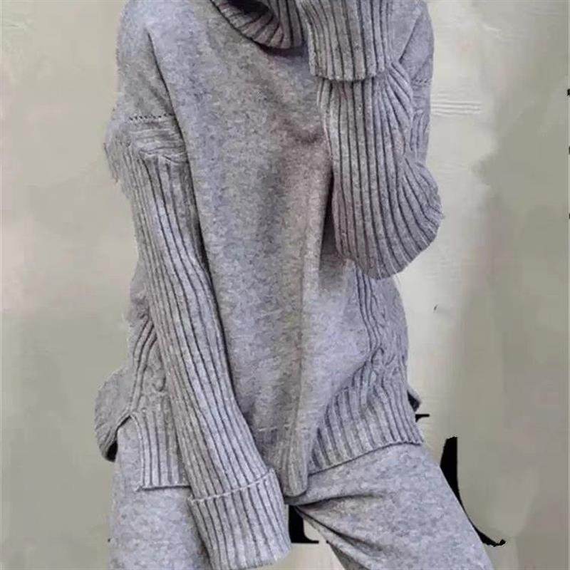 2025秋冬新款慵懒风宽松高领毛衣套装女洋气时髦阔腿裤两件套女,淘宝优惠券,粉丝福利购,淘宝优惠卷