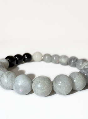 灰月光石黑曜石原创诗句设计手串