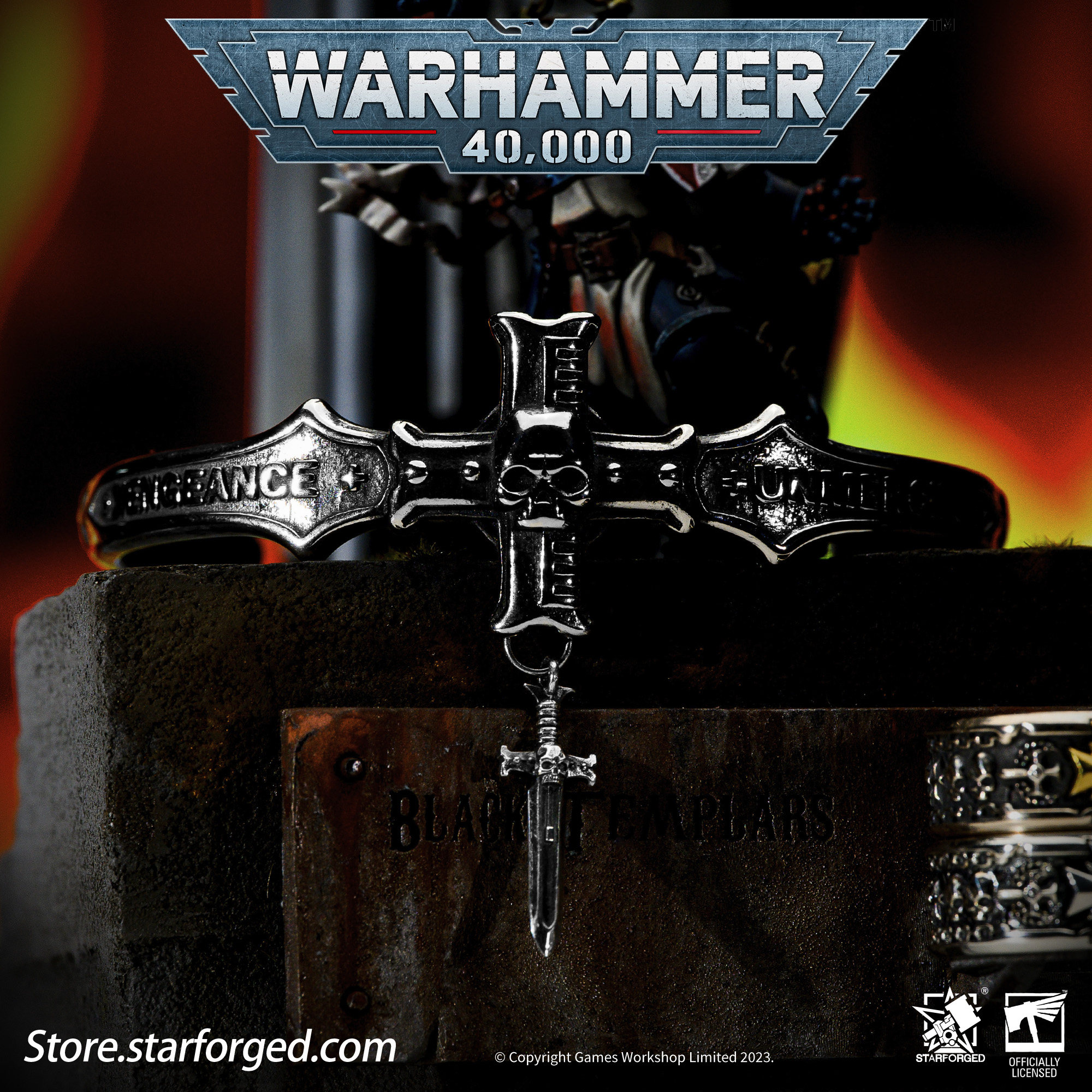 Starforged星辰铸造 黑色圣堂帝皇冠军手镯十字军纯银吊坠战锤40K - 图0