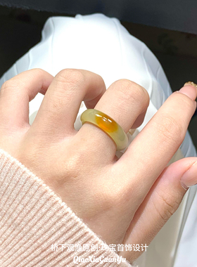 天然黄翡翠戒指一口糖玉戒指黄玉