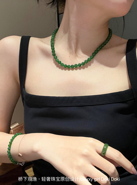 周冬雨同款显白碧玉绿色玉髓串珠项链新款气质新中式锁骨链女颈链