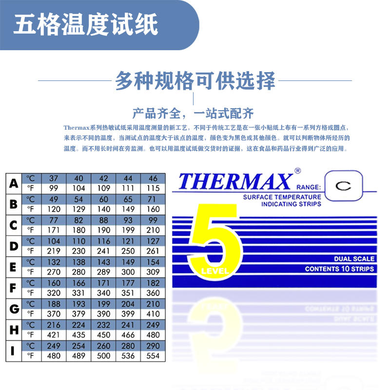 测温纸5格6格8格10格英国thermax热敏感温纸温度标签贴温度条贴纸 - 图1