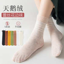 Socks female midbarrel socks Summer thin Lace Lace White Heaps Pile Socks Adorable Day Tying the Tide Stockings summer