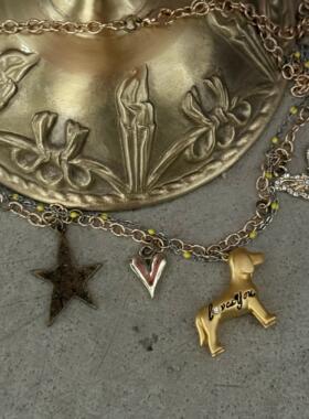1P Jewelry PUPPY LOVES YOU金色小狗爱心星星吊坠项链