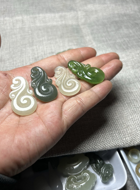 天然和田玉青海料碧玉如意花胡富花吊坠挂件diy提溜流苏古装背云