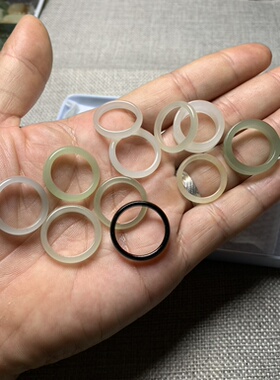 天然和田玉精品冰白玉烟紫湖水绿碧玉直切素圈戒指细圆条戒圈跑环