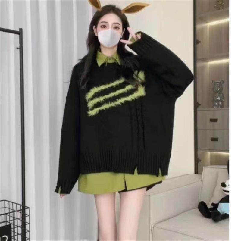 大码胖mm甜酷慵懒风假两件长袖毛衣女秋冬季设计感外穿针织衫上衣,淘宝优惠券,粉丝福利购,淘宝优惠卷