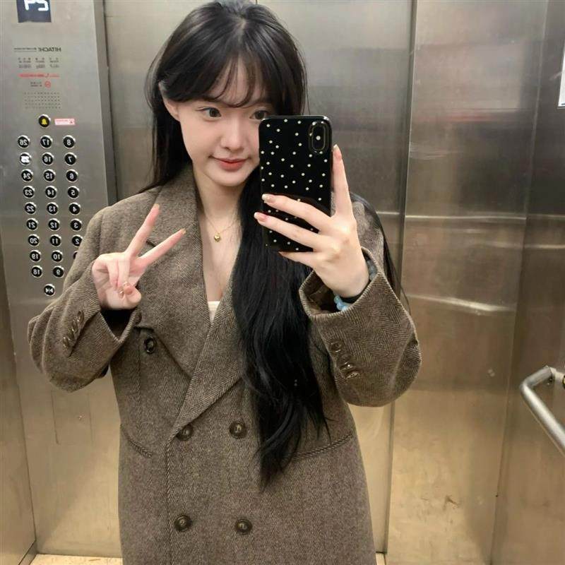 秋冬新款韩系西装加棉宽松毛呢外套女高级小个子赫本加厚呢子大衣,淘宝优惠券,粉丝福利购,淘宝优惠卷