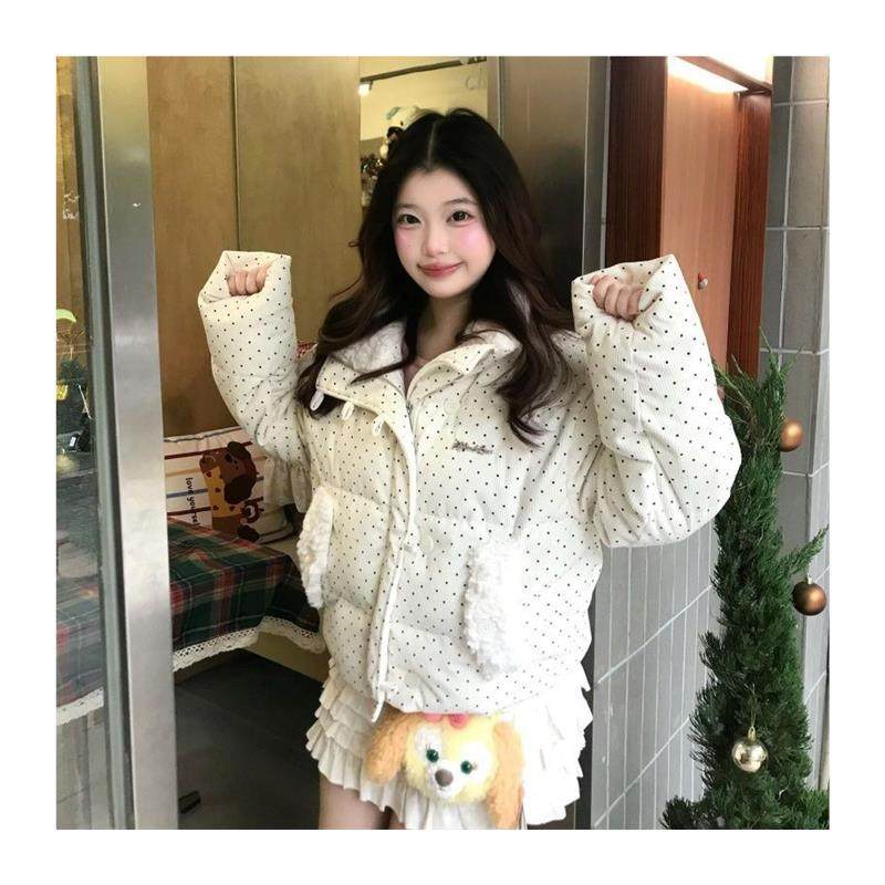 小个子学院甜美可爱减龄羊羔绒加厚保暖拼接翻领波点棉服冬季新款,淘宝优惠券,粉丝福利购,淘宝优惠卷