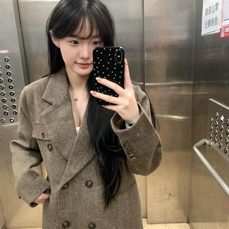 秋冬新款韩系西装加棉宽松毛呢外套女高级小个子赫本加厚呢子大衣,淘宝优惠券,粉丝福利购,淘宝优惠卷